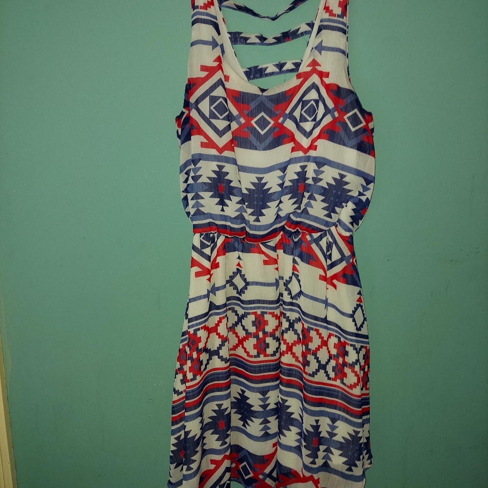 Xhileration red white and blue Aztec print sundress medium